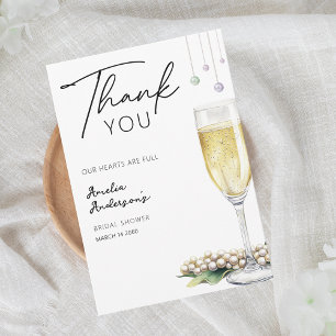 Pearls And Prosecco Elegant Greenery Bridal Shower Thank You Card