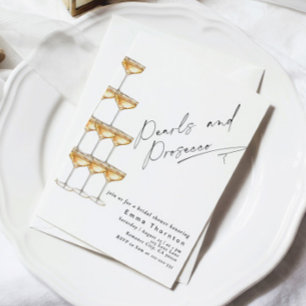 Pearls and Prosecco Elegant Modern Bridal Shower Invitation