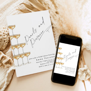 Pearls and Prosecco Elegant Modern Bridal Shower Invitation