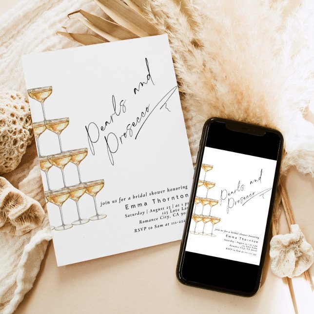 Pearls and Prosecco Elegant Modern Bridal Shower Invitation (Creator Uploaded)