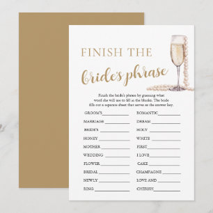 Pearls and Prosecco Finish the Bride's Phrase Game Invitation