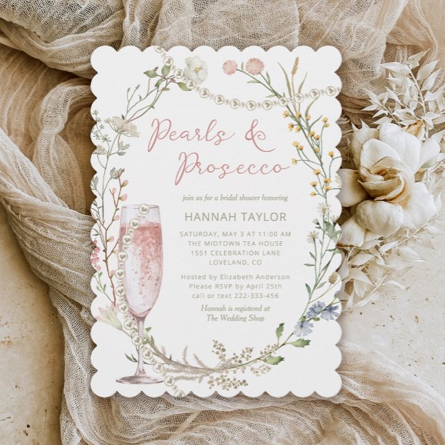 Pearls and Prosecco Floral Bridal Shower Invitation (Creator Uploaded)