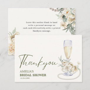 Pearls and prosecco Floral Bridal shower  Thank You Card