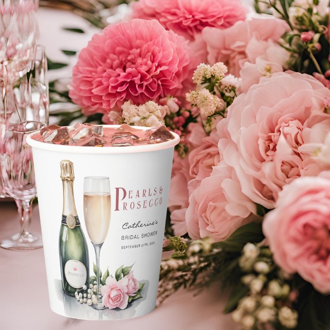 Pearls And Prosecco Floral Elegant Bridal Shower Paper Cups (Creator Uploaded)