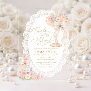 Pearls and Prosecco Floral Garden Bridal Shower Acrylic Invitations