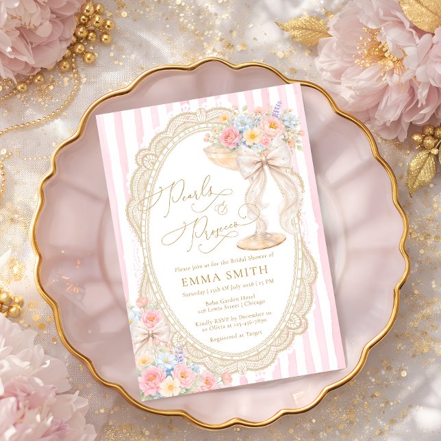 Pearls and Prosecco Floral Garden Bridal Shower Invitation (Creator Uploaded)