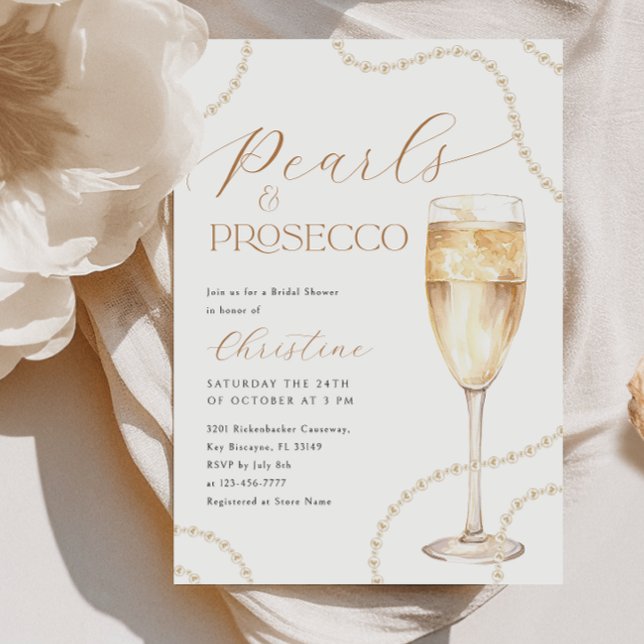 Pearls and Prosecco Gold Bridal Shower Invitation (Creator Uploaded)