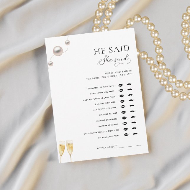Pearls and Prosecco He Said She Said Shower Game Invitation (Creator Uploaded)