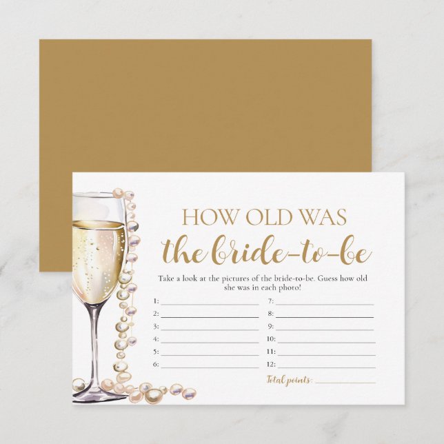 Pearls and Prosecco How Old Was the Bride Game Enclosure Card (Front/Back)
