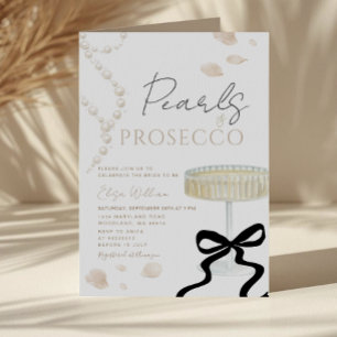 Pearls and Prosecco Ivory Bow Bridal Shower  Invitation