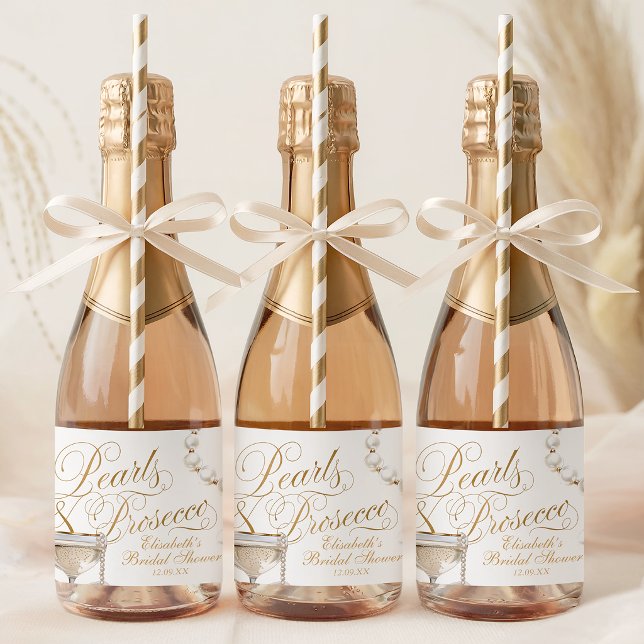 Pearls and Prosecco Mini  Sparkling Wine Label (Pearls and Prosecco Mini Sparkling Wine Label)