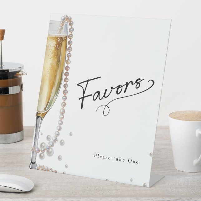 Pearls and Prosecco minimal Modern bridal shower Pedestal Sign (In SItu)
