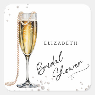 Pearls and Prosecco Minimalist Bridal Shower Square Sticker