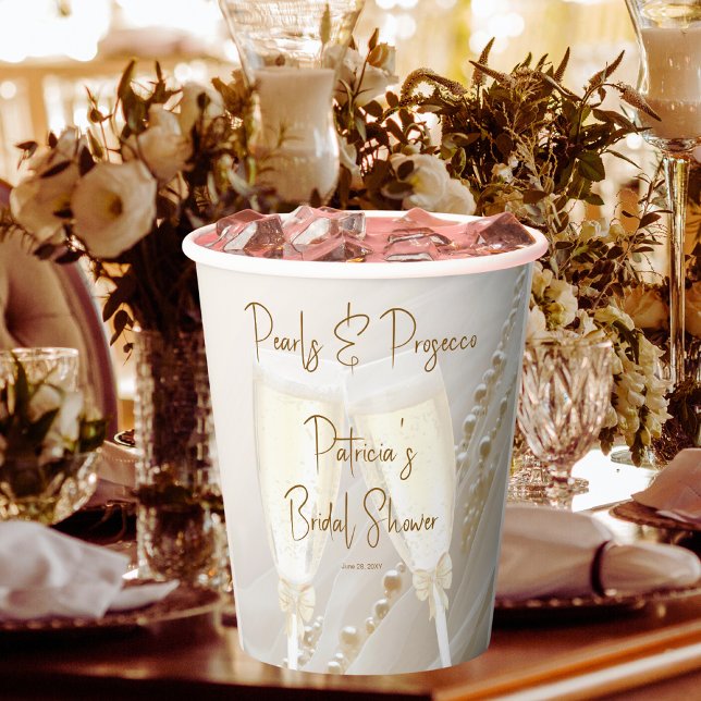 Pearls and Prosecco Modern Elegant Bridal Shower Paper Cups (Creator Uploaded)