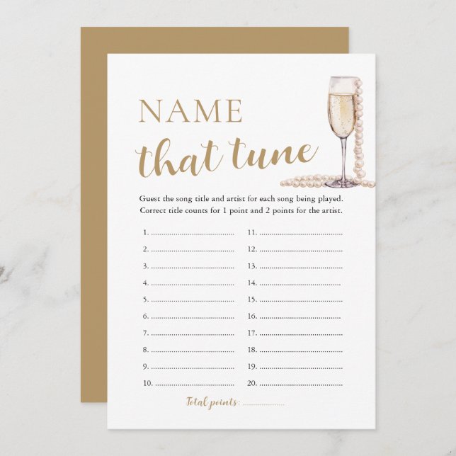 Pearls and Prosecco Name That Tune Bridal Game Invitation (Front/Back)