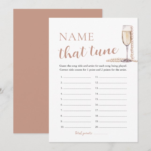 Pearls and Prosecco Name That Tune Bridal Game Invitation (Front/Back)
