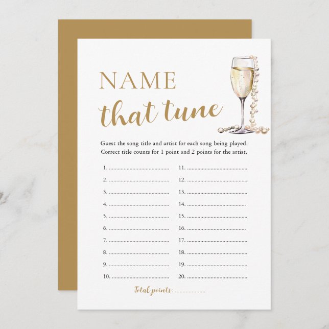 Pearls and Prosecco Name That Tune Bridal Game Invitation (Front/Back)