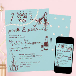 Pearls And Prosecco Personalised Bridal Shower Invitation