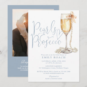 Pearls And Prosecco Photo QR Code Bridal Shower Invitation