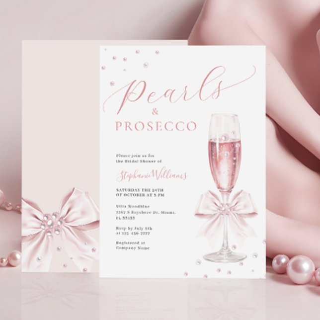 Pearls and Prosecco Pink Bridal Shower Invitation (Creator Uploaded)