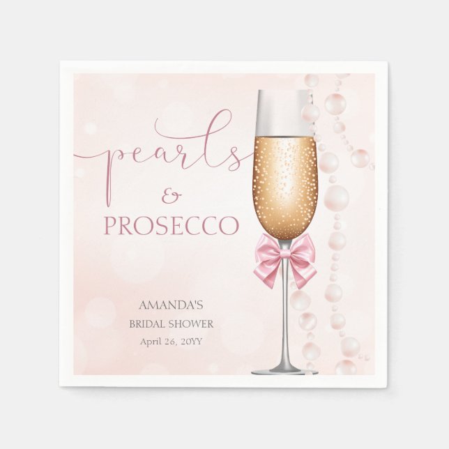 Pearls and Prosecco Pink Bridal Shower  Napkin (Front)