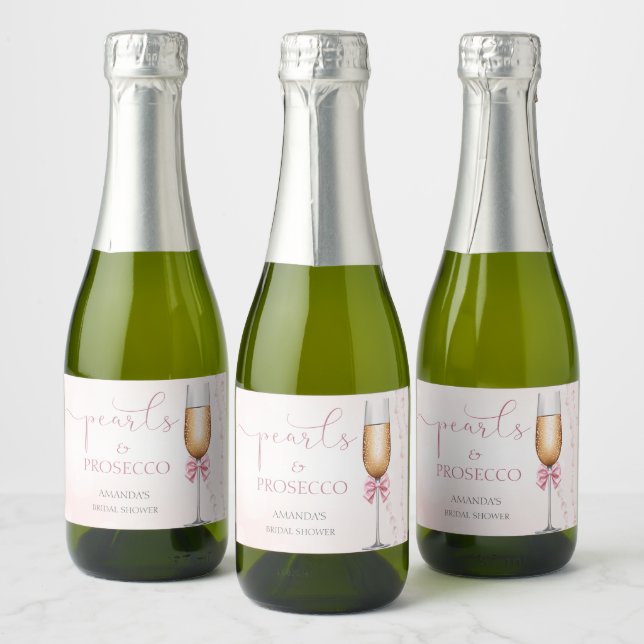 Pearls and Prosecco Pink Bridal Shower Sparkling Wine Label (Bottles)