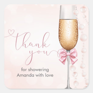 Pearls and Prosecco Pink Bridal Shower  Square Sticker