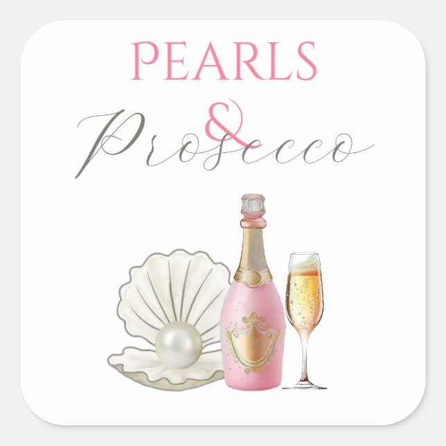Pearls and Prosecco Pink Bridal Shower Square Sticker (Front)