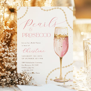 Pearls and Prosecco Pink Gold Bridal Shower Invitation
