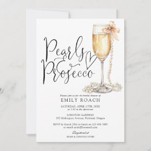 Pearls And Prosecco QR Code Blue Bridal Shower Invitation