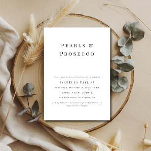 Pearls and Prosecco   Simple Modern Bridal Shower Invitation