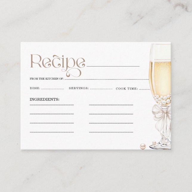 Pearls and Prosecco Themed Bridal Shower Recipe Enclosure Card (Front)
