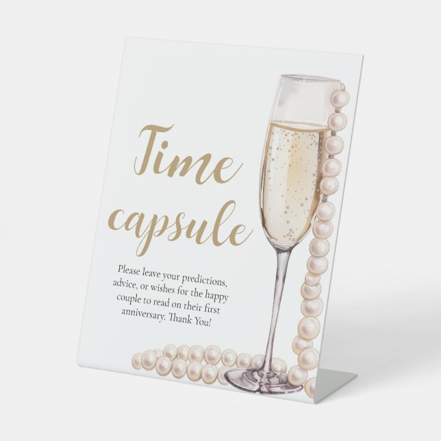 Pearls and Prosecco Time Capsule Bridal Shower  Pedestal Sign (Front)