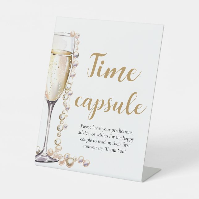 Pearls and Prosecco Time Capsule Bridal Shower  Pedestal Sign (Front)