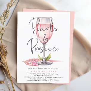 Pearls and Prosecco Watercolor Pink Bridal Shower Invitation