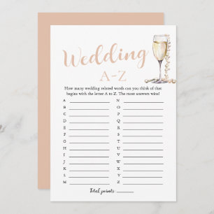Pearls and Prosecco Wedding A-Z Bridal Shower Game Invitation
