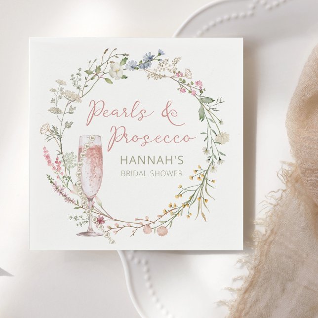 Pearls and Prosecco Wedding Bridal Shower Napkin (Creator Uploaded)