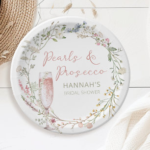 Pearls and Prosecco Wedding Bridal Shower Paper Plate