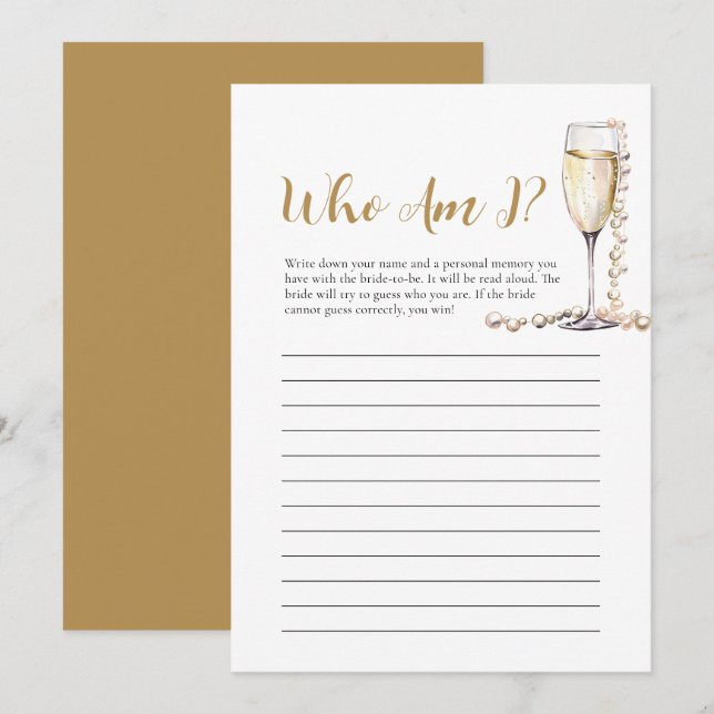 Pearls and Prosecco Who Am I Bridal Shower Game Invitation (Front/Back)