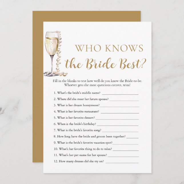 Pearls and Prosecco Who Knows the Bride Best Game Invitation (Front/Back)