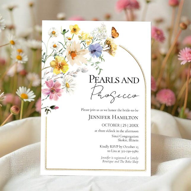 Pearls and Prosecco Wildflower Boho Bridal Shower Invitation (Creator Uploaded)