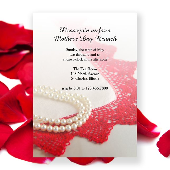 Pearls and Red Lace Mother's Day Brunch Invitation (Creator Uploaded)