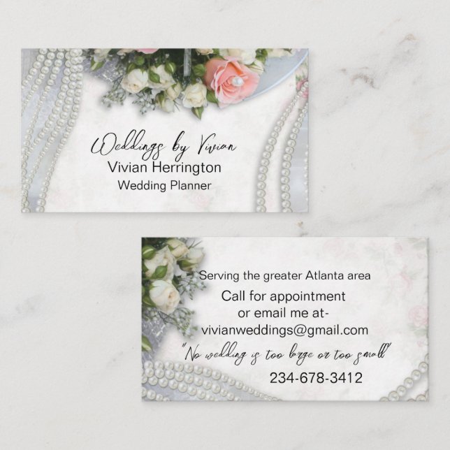 Pearls and Roses Wedding Planner  Business Card (Front/Back)