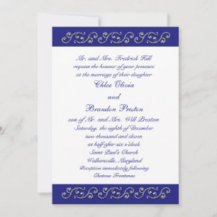 Pearls and Sapphire Blue Wedding Invitation
