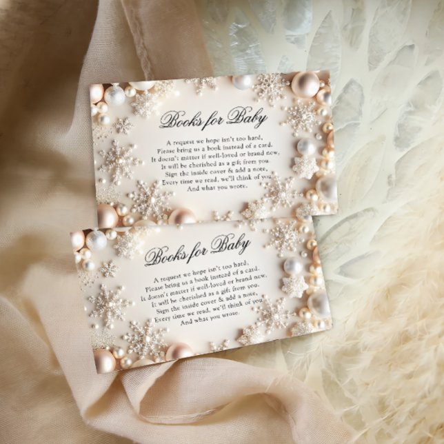 Pearls and Snowflakes Baby Shower Books For Baby Enclosure Card (Creator Uploaded)