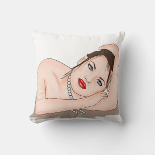 Pearls   Beautiful Blue Eyed Woman Cushion