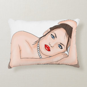 Pearls   Beautiful Blue Eyed Woman  Decorative Cushion