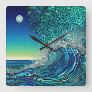 Pearls Beneath the Tide – Surreal Seascape Square Wall Clock