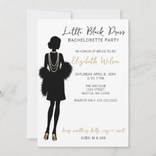 Pearls Black Dress High Heels Bachelorette Party Invitation