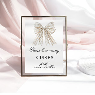 Pearls Bow How Many Kisses Bridal Shower Game Poster